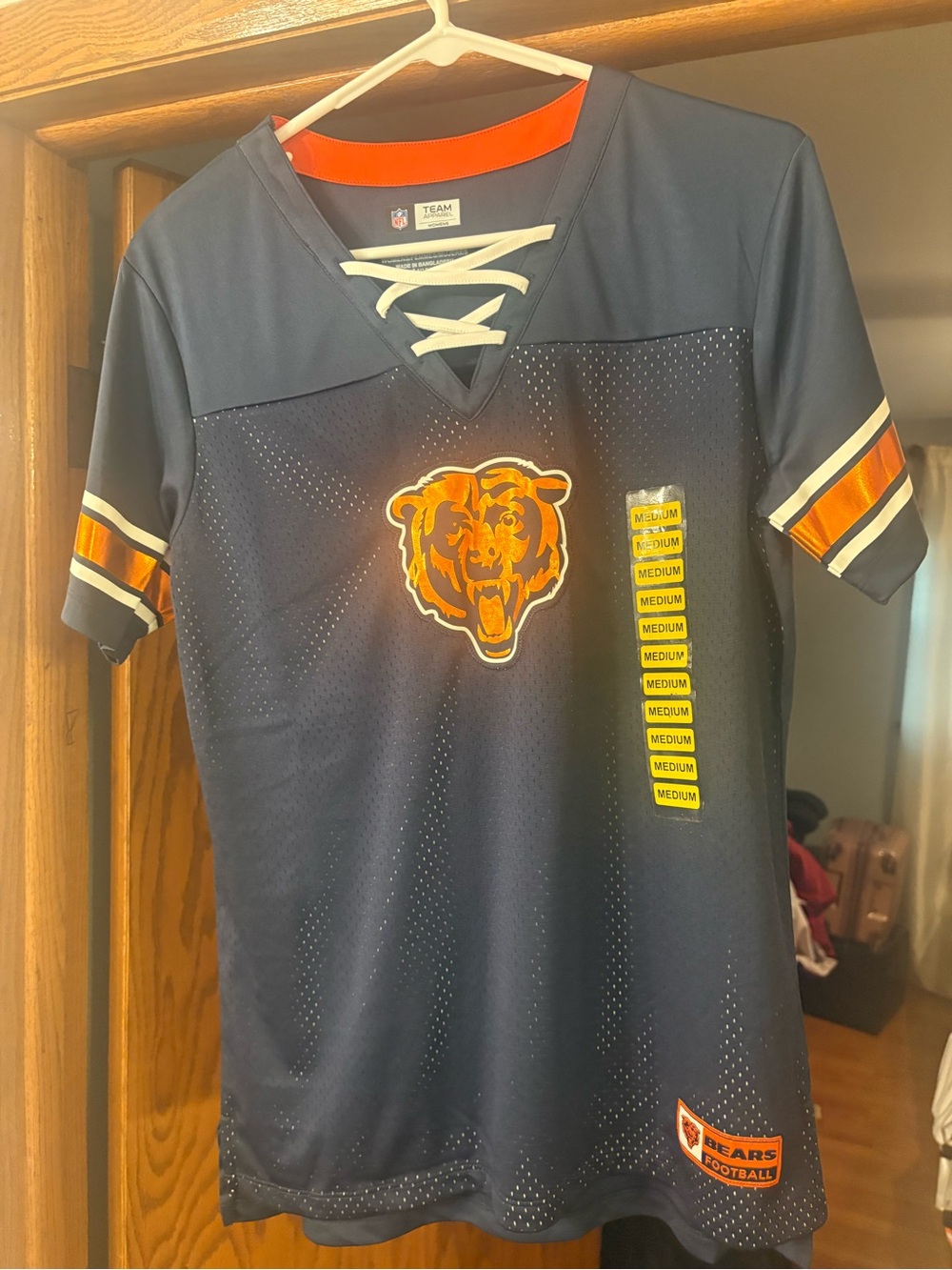 Brand new Women’s NFL Navy Lace-Up Chicago Bears Jersey with Orange Accents
